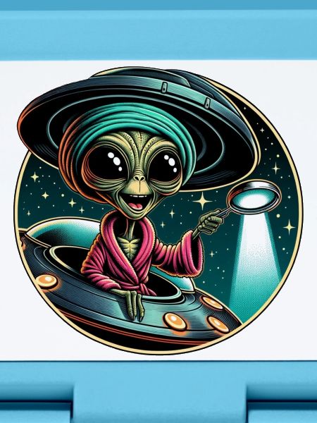 Alien detective in UFO light