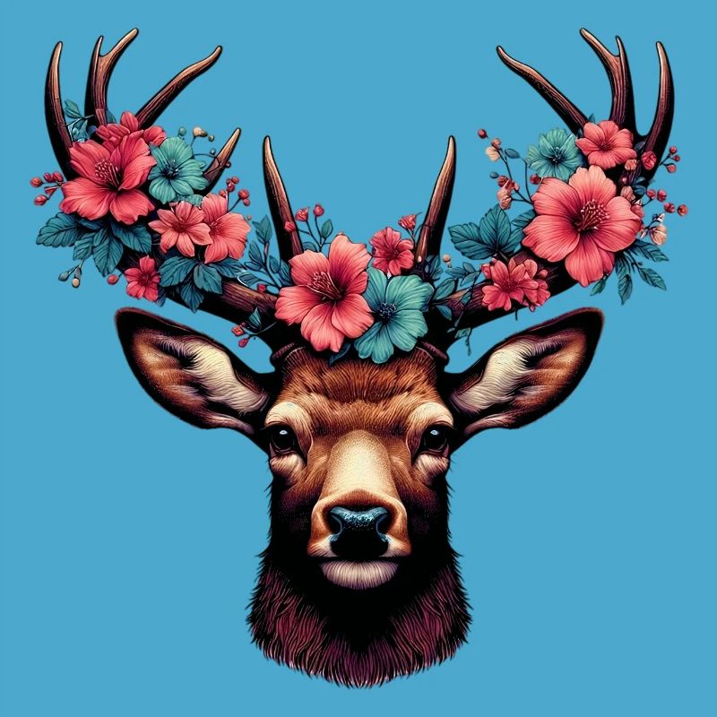 Hirsch mit Blumen