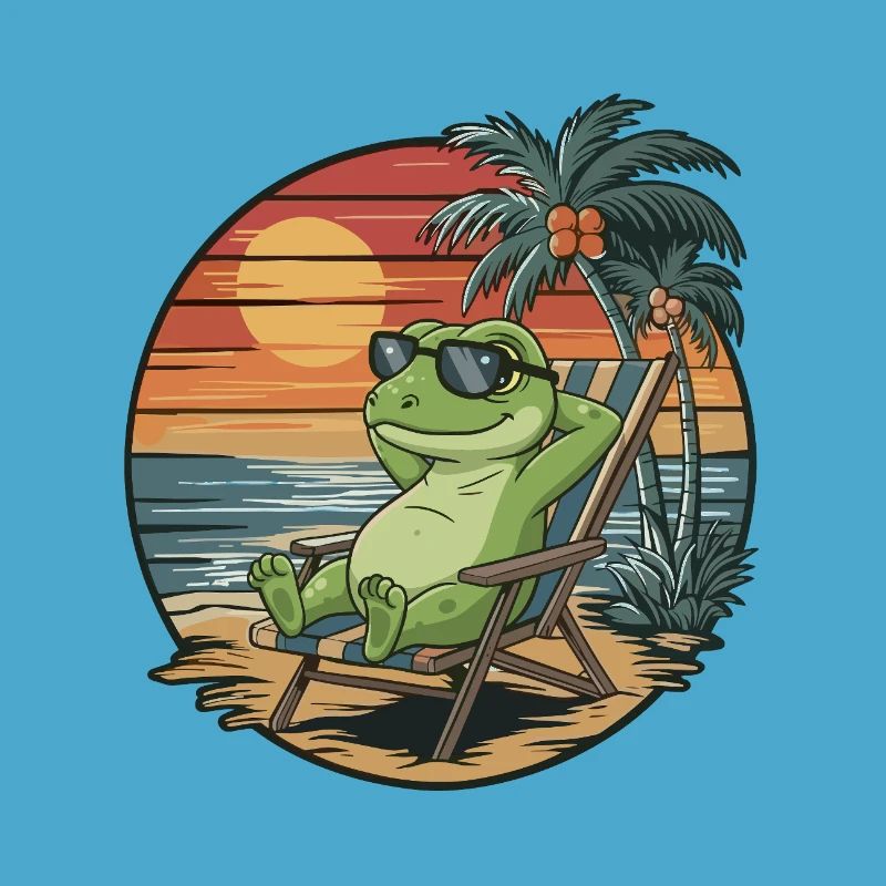 Funny Lizard on Beach Summer Vacation Sunset