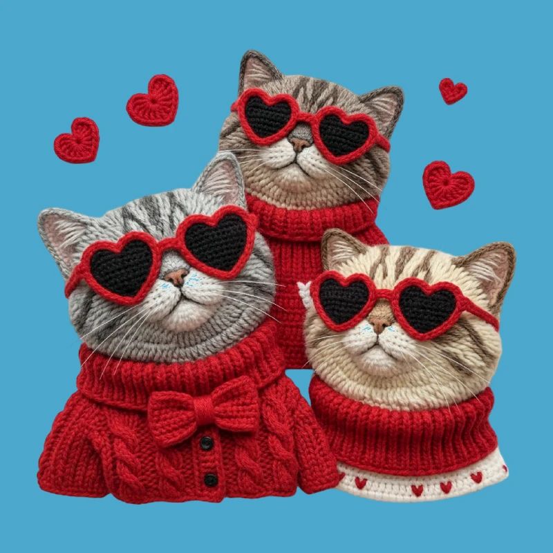 Les chats de la Saint-Valentin avec des lunettes en forme de cœur et des pulls
