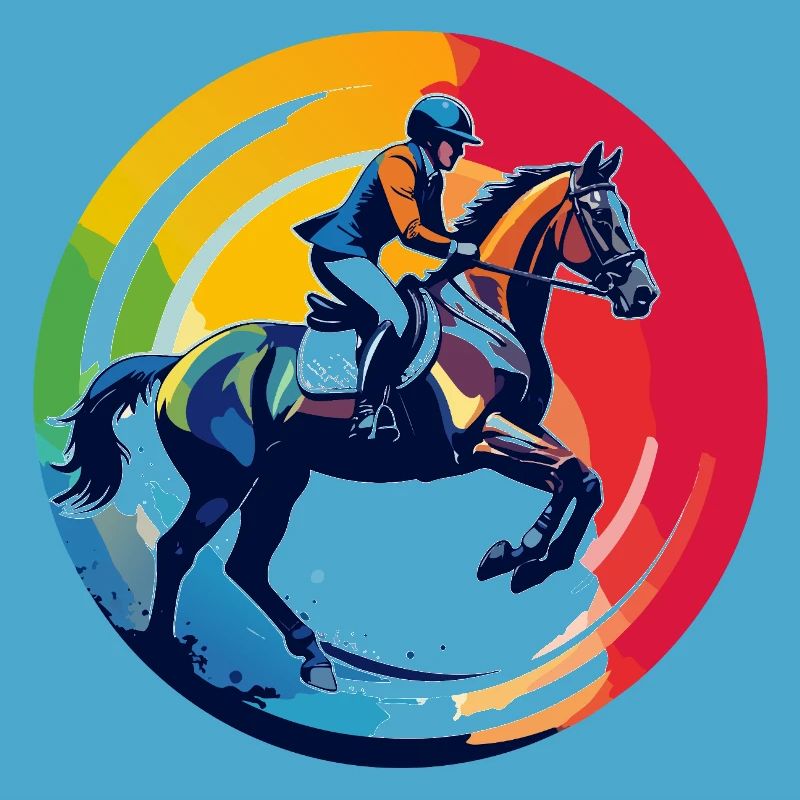 Regenbogen Springpferd Pferd Springreiten Motiv