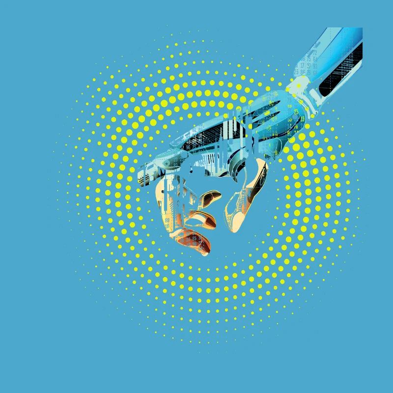 computer hand robot AI digital cyborg code pc