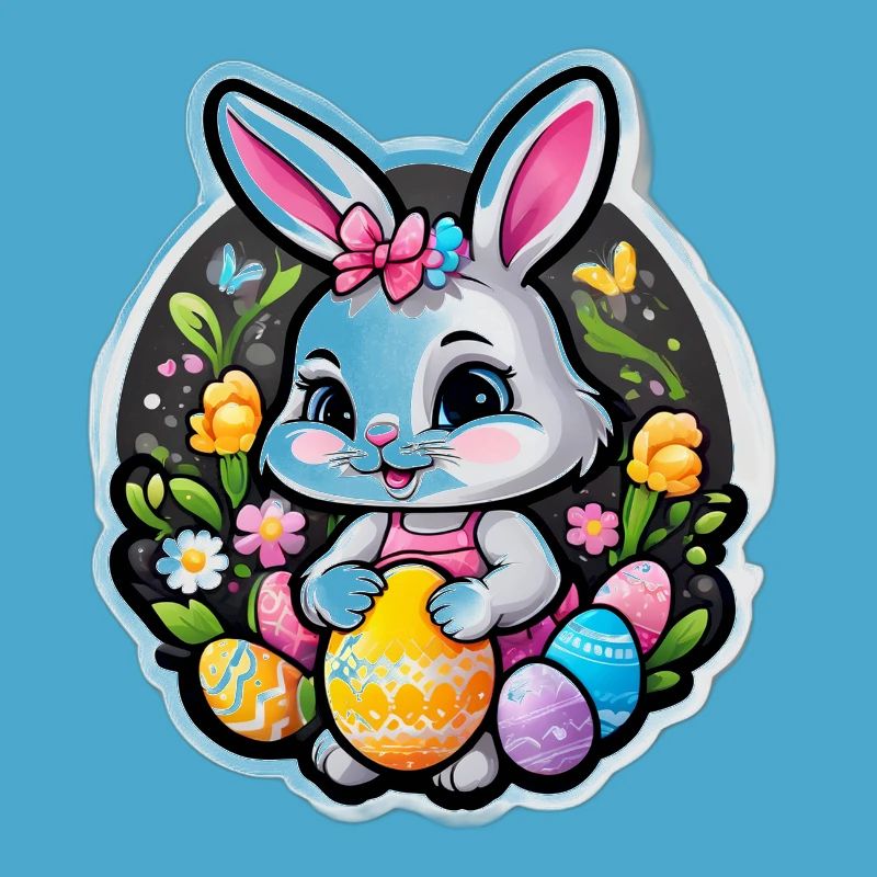 Spring rabbit and colorful eggs