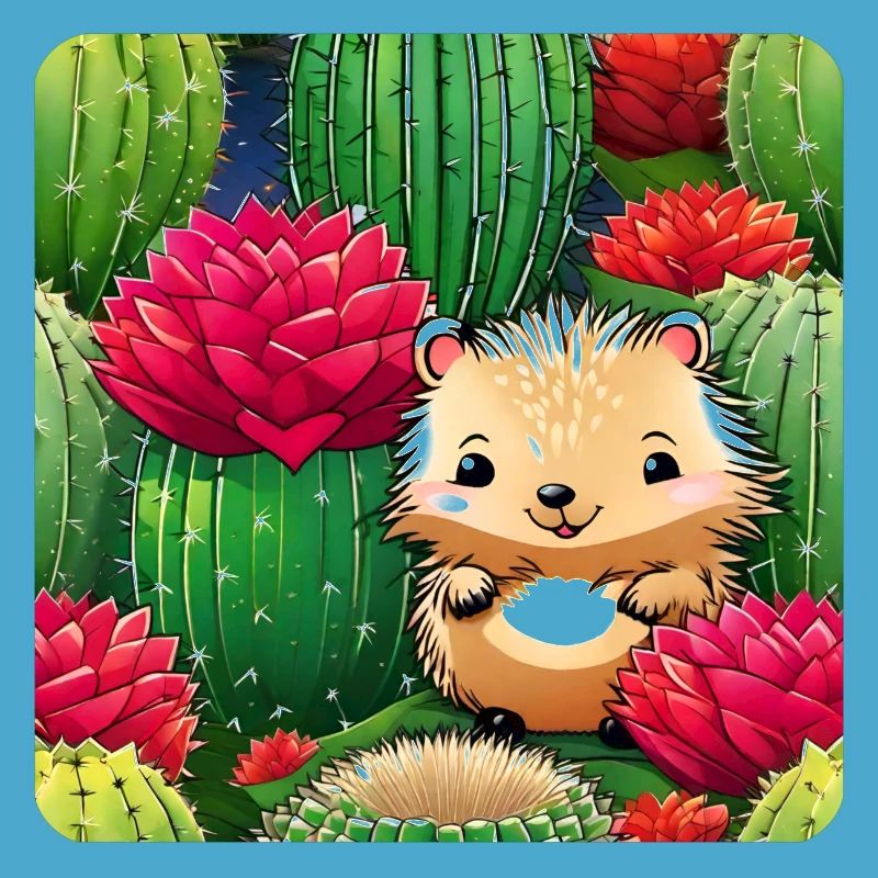 Hérisson mignon dans un champ de cactus