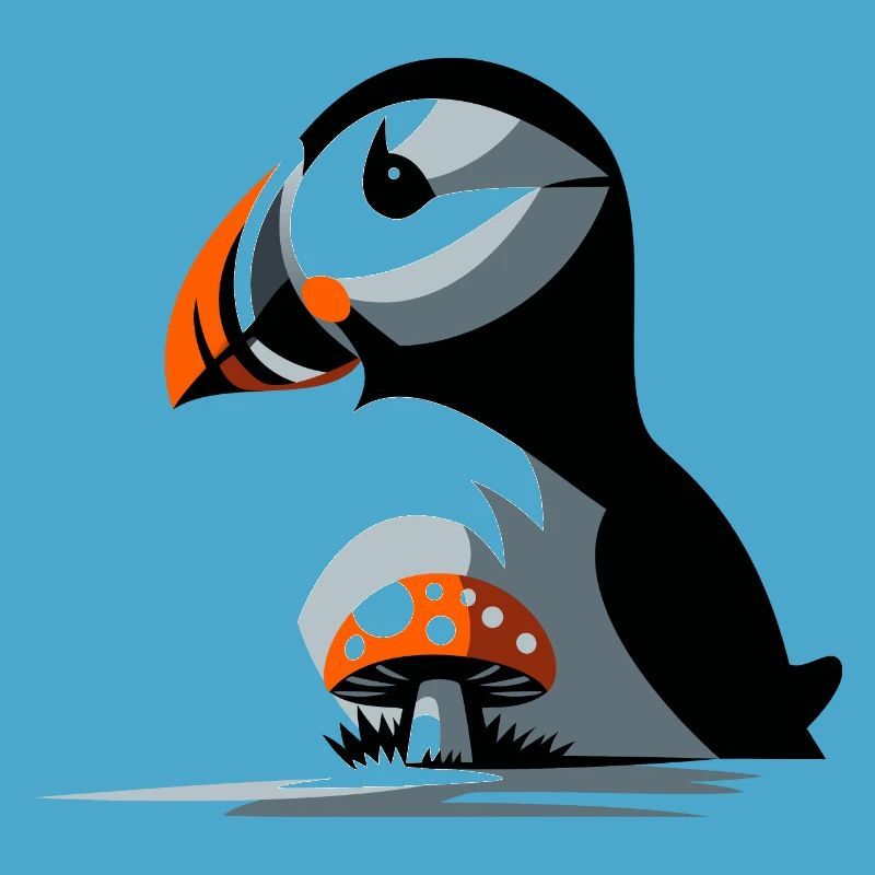 Puffin and toadstool