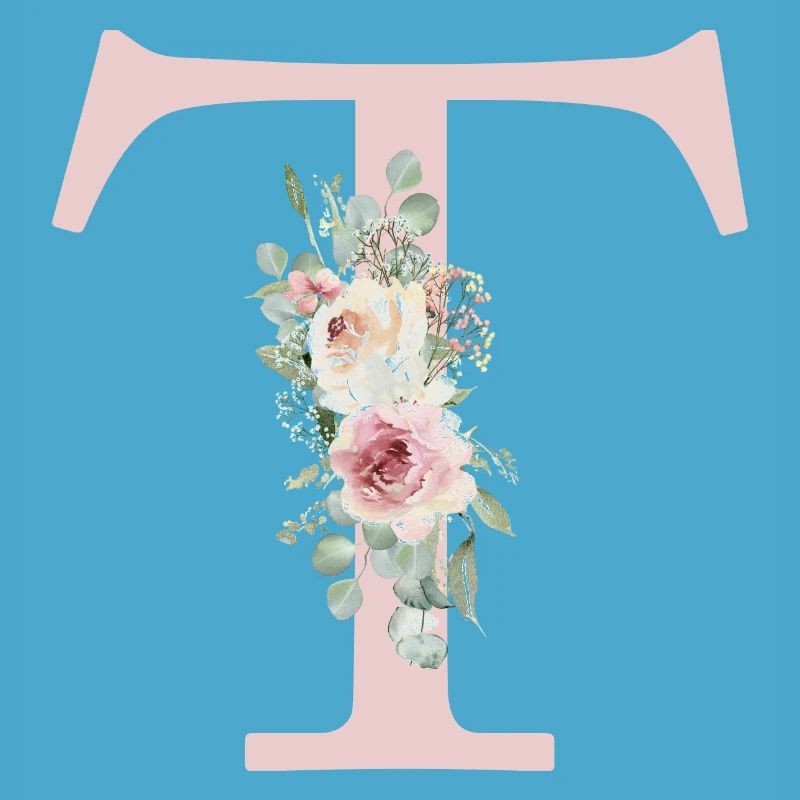 T| Monogramme | Eucalyptus Pastel Fleur Bleu