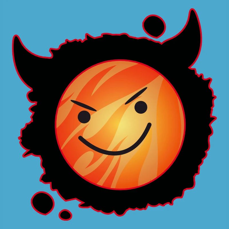 diable mignon en flammes et visage éclatant