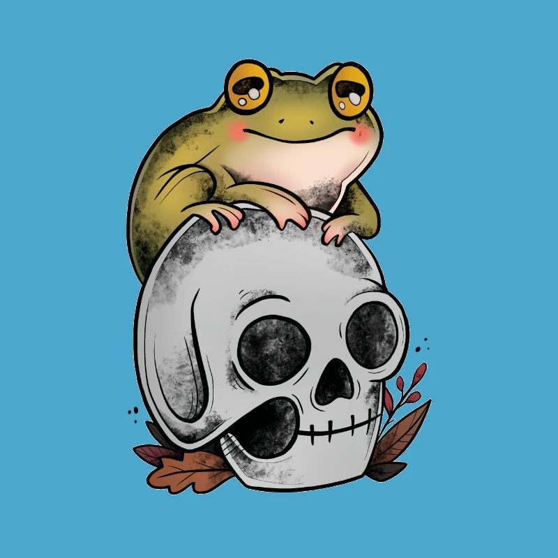 Frosch auf Kunstschädel der alten Schule