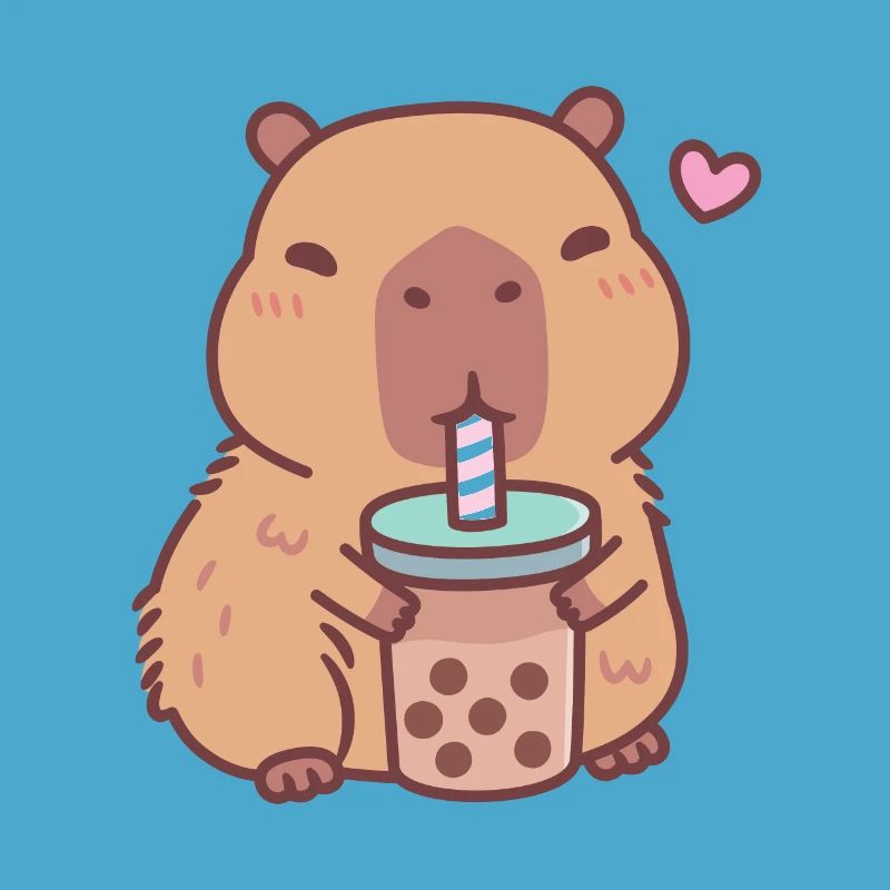 Cute Capybara Loves Drinking Bubble Tea