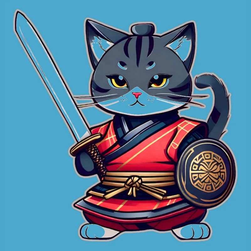 Mignon chat samouraï
