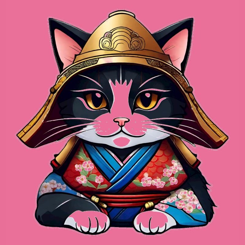 Mignon chat samouraï