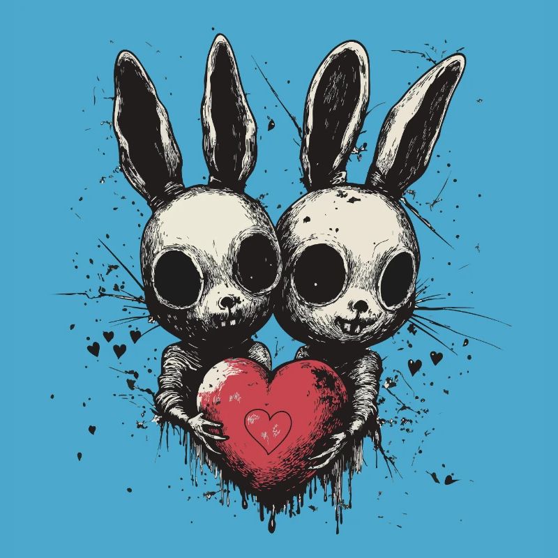 Gothic Easter Bunny Love – Two Bunnies with a Heart