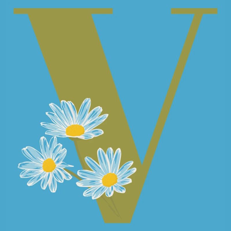 Buchstabe v grüne Gänseblümchen