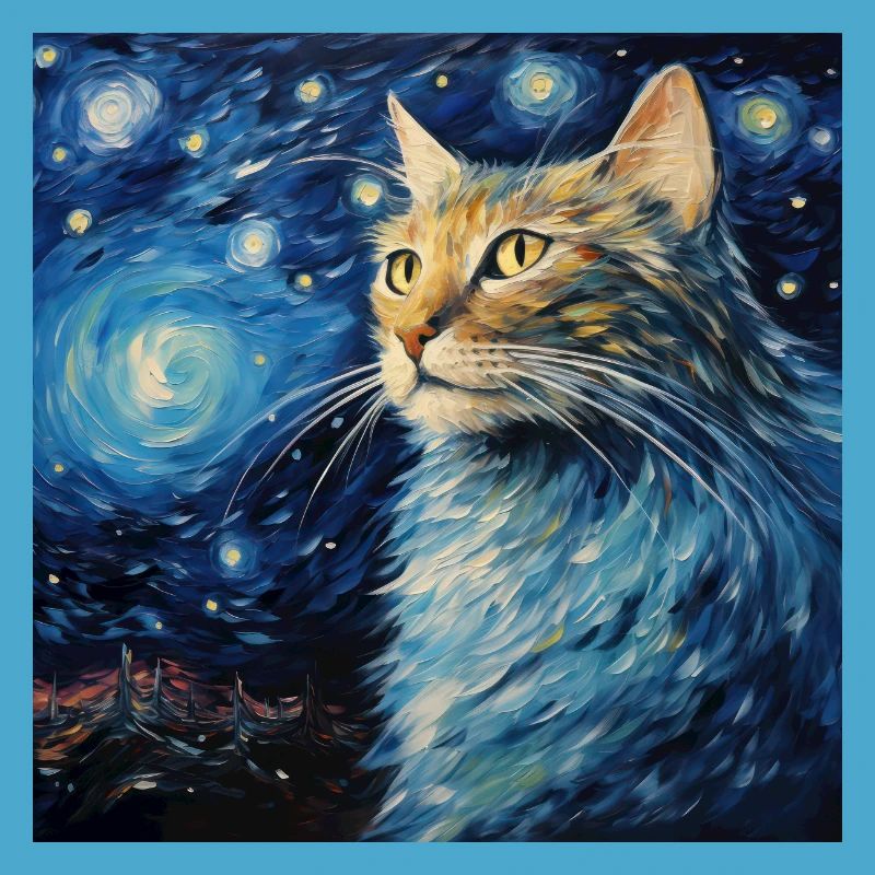 Chat, Motif De Chat, Van Gogh, Nuit Étoilée