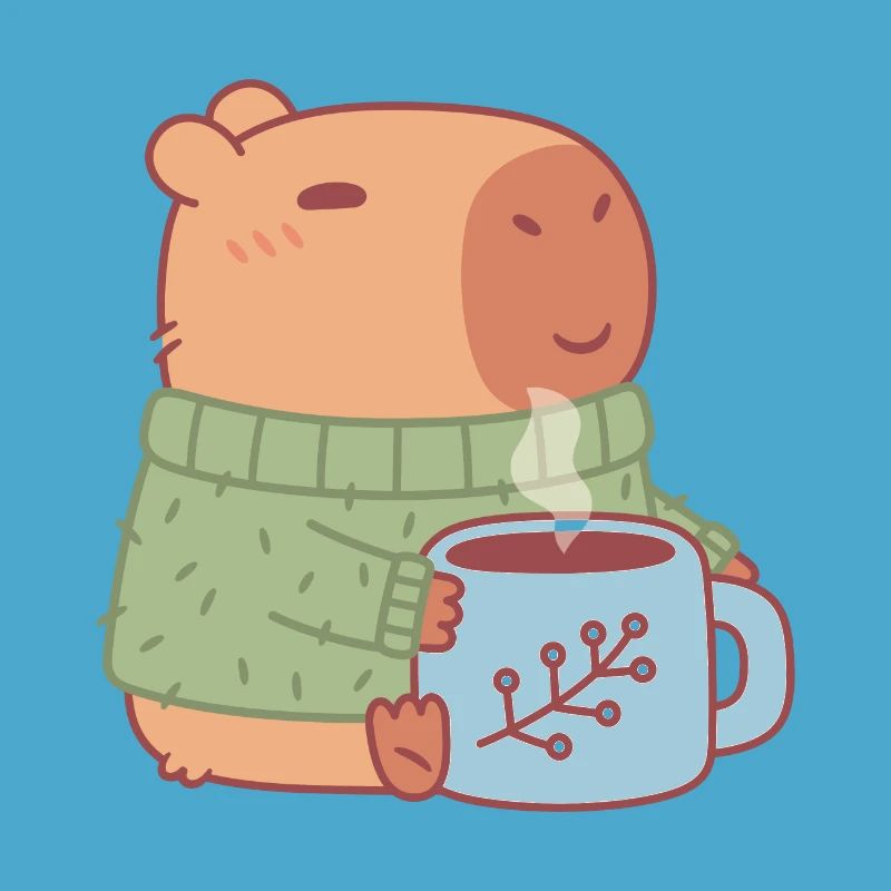 Süßes Capybara im Pullover mit heißem Kaffee