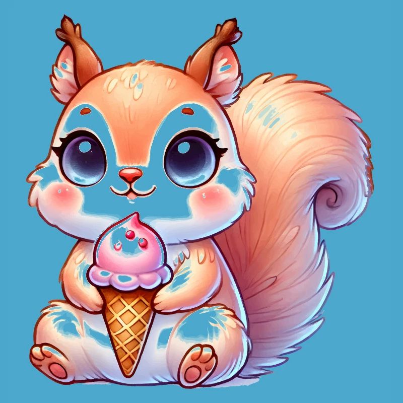 Das niedliche Eichhörnchen genießt ein buntes Eis