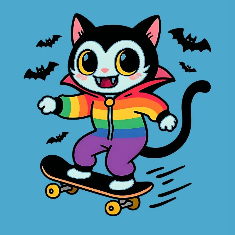 Chat vampire arc-en-ciel skateboard