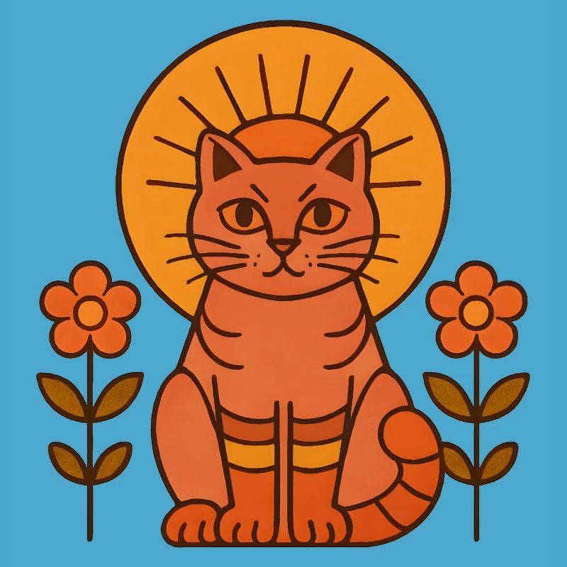 Chat du soleil avec couronne de fleurs