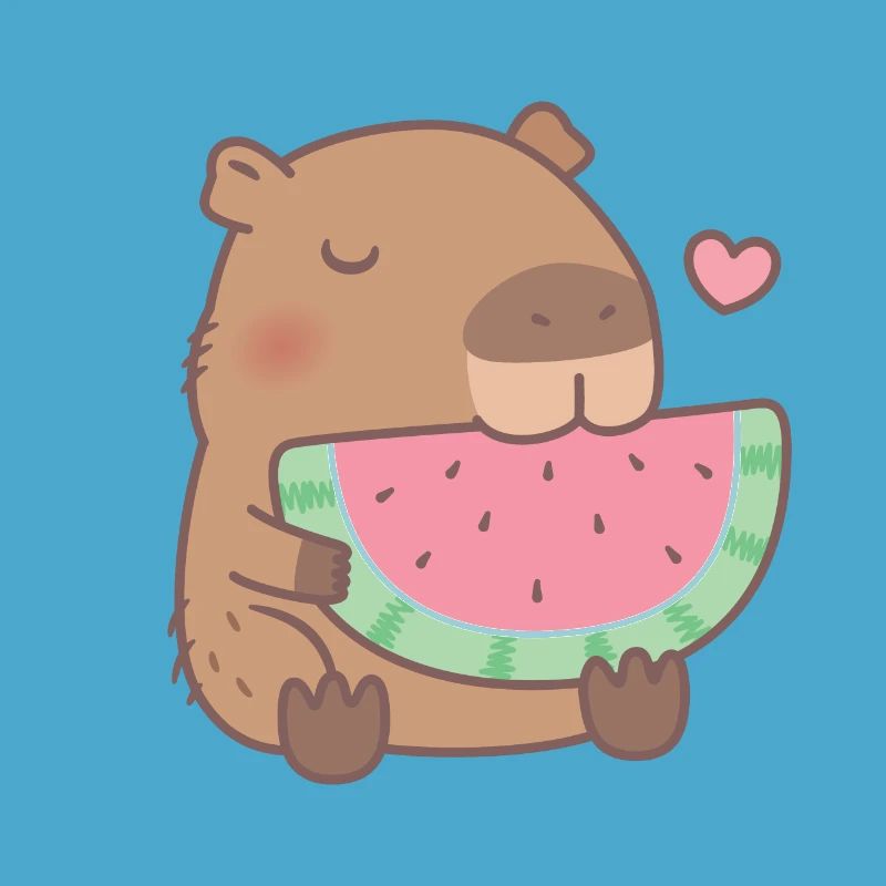 Mignon Capybara aime la pastèque