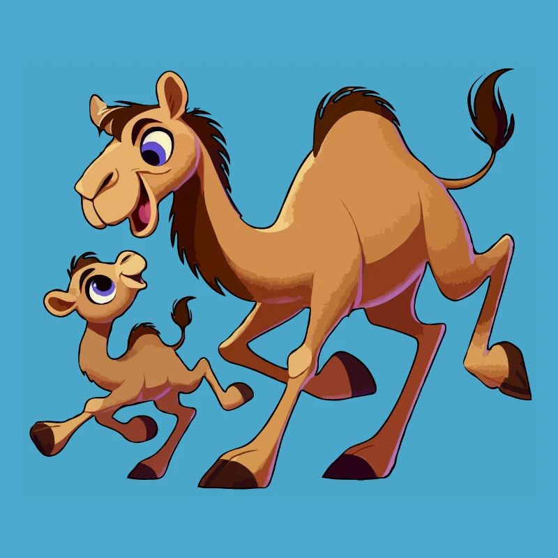 Kamelmutter mit herumtollendem Kind