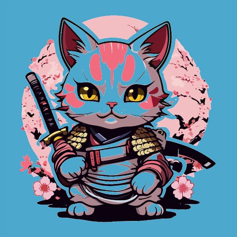 Chat samouraï & fleurs de cerisier #4