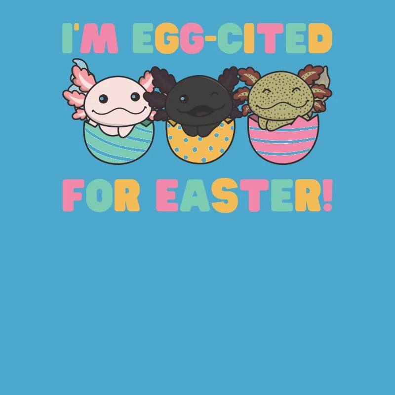 sweet axolotls at Easter with Easter eggs axolotl