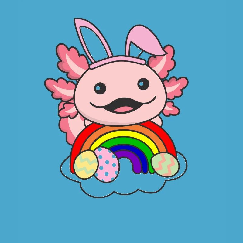 sweet axolotls at Easter with Easter eggs axolotl