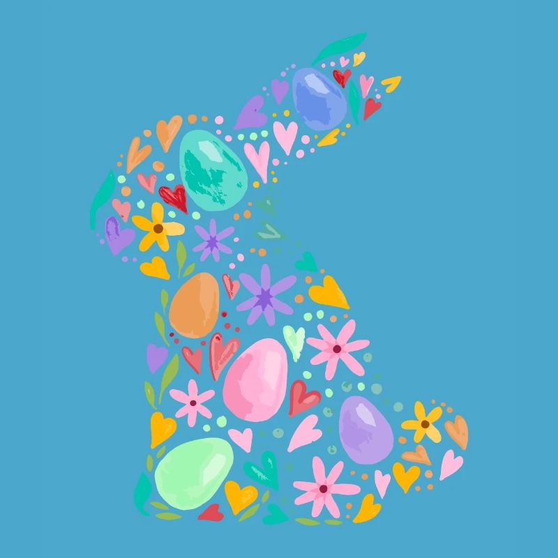 Colorful Easter Bunny Easter Eggs Flowers Easter Graphic