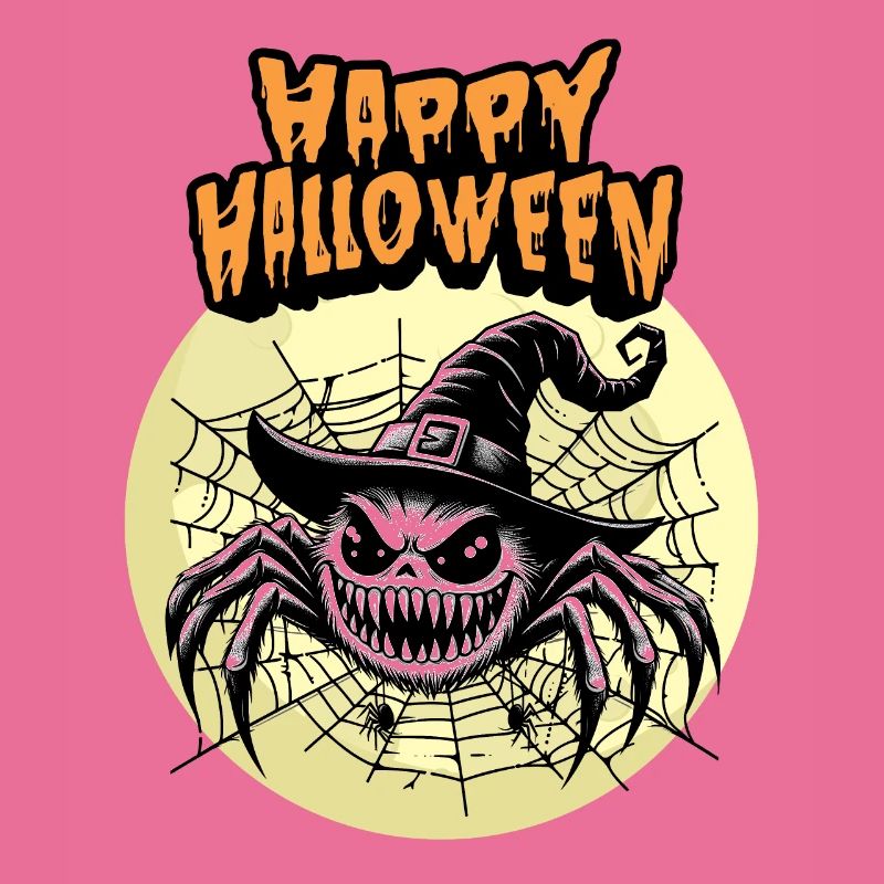 Happy Halloween Spider Spider Web Witch Witch Hat