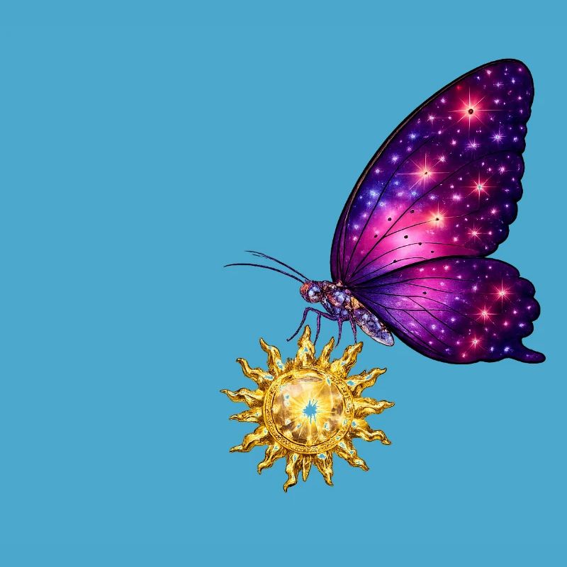 Soleil doré et papillon de l’espace.