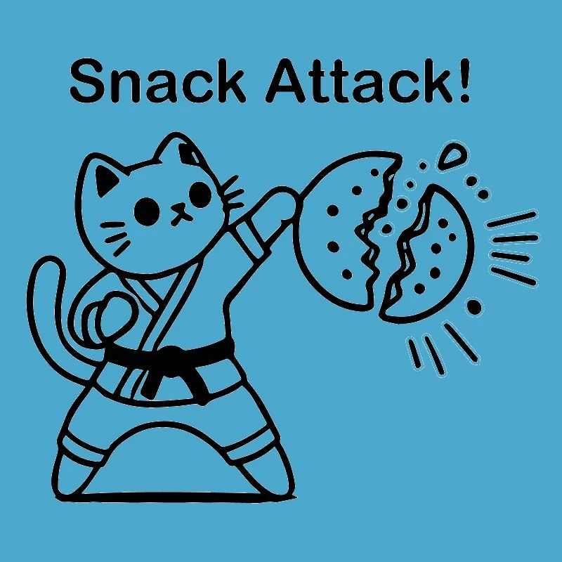 Karate Cat punching a cookie - Snack Attack Design