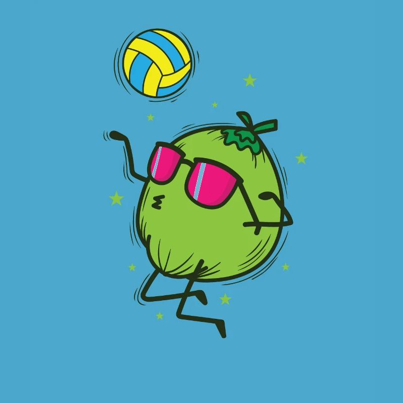 Coconut playing volleyball fruit palm tree