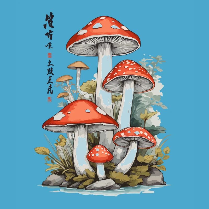 Ukiyo-E Toadstool Nature Art Mushroom Picker Design