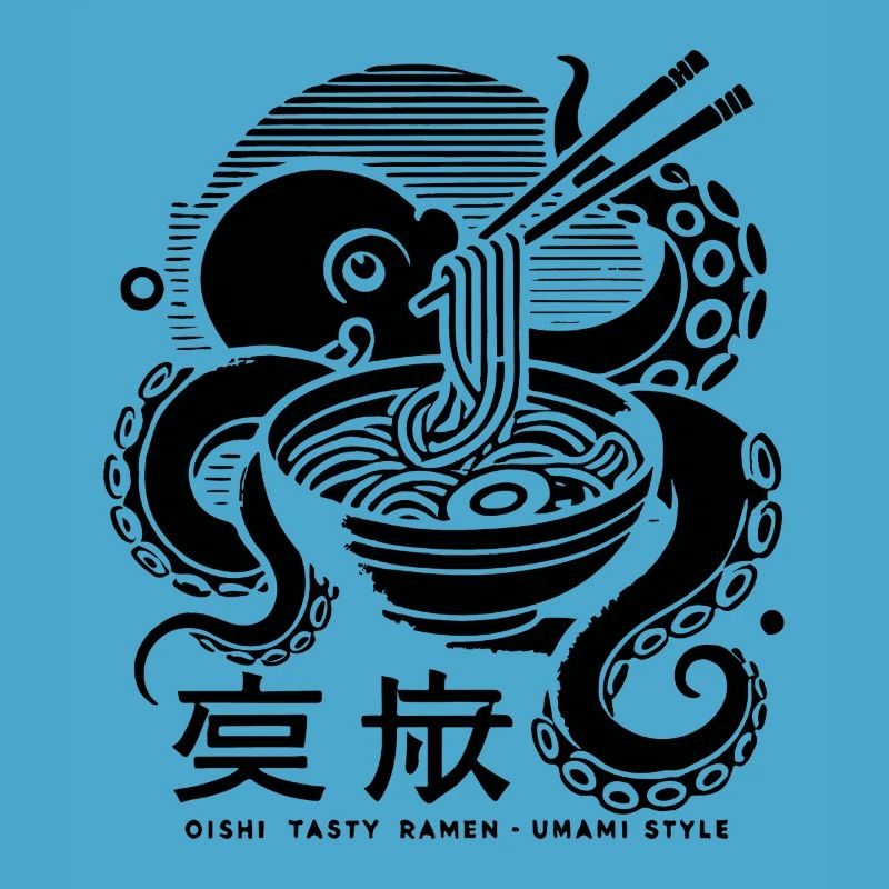 Octopus Eats Ramen Japan Retro Ukiyo-E