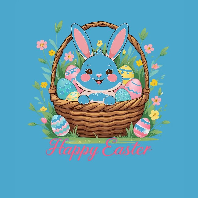 Happy Easter – Cute bunny in Easter basket