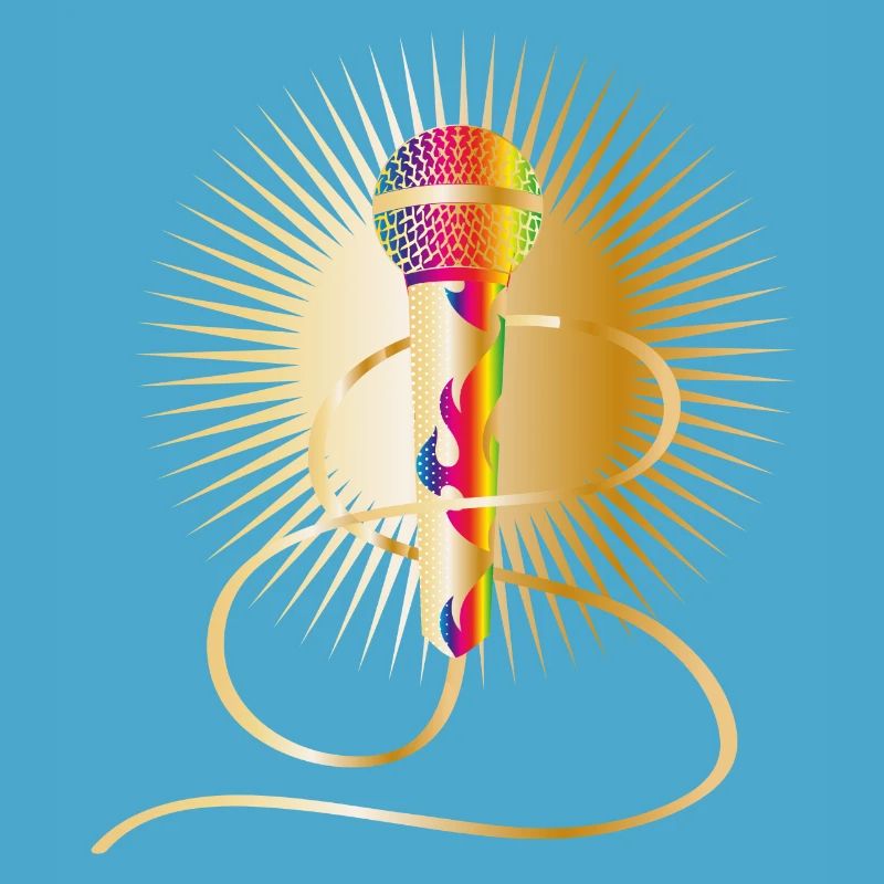 microphone doré avec éléments arc-en-ciel