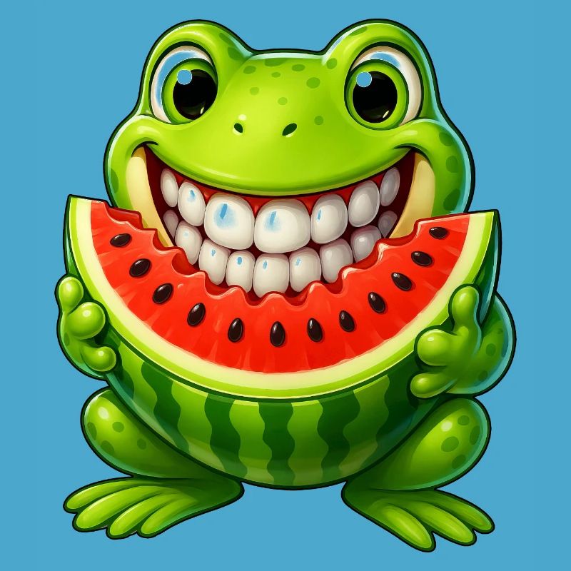 Crapaud grenouille joyeux avec pastèque été