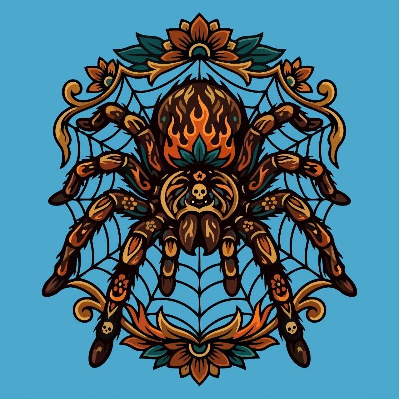 Tarantula Fire Flames Spider Web Pattern Motif