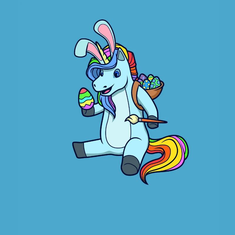 Unicorn paints Easter eggs at Easter - Easter unicorn