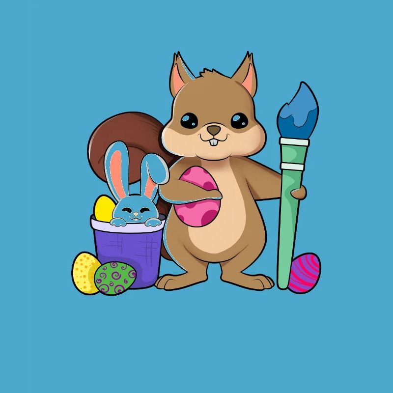 Cute squirrel paints Easter eggs