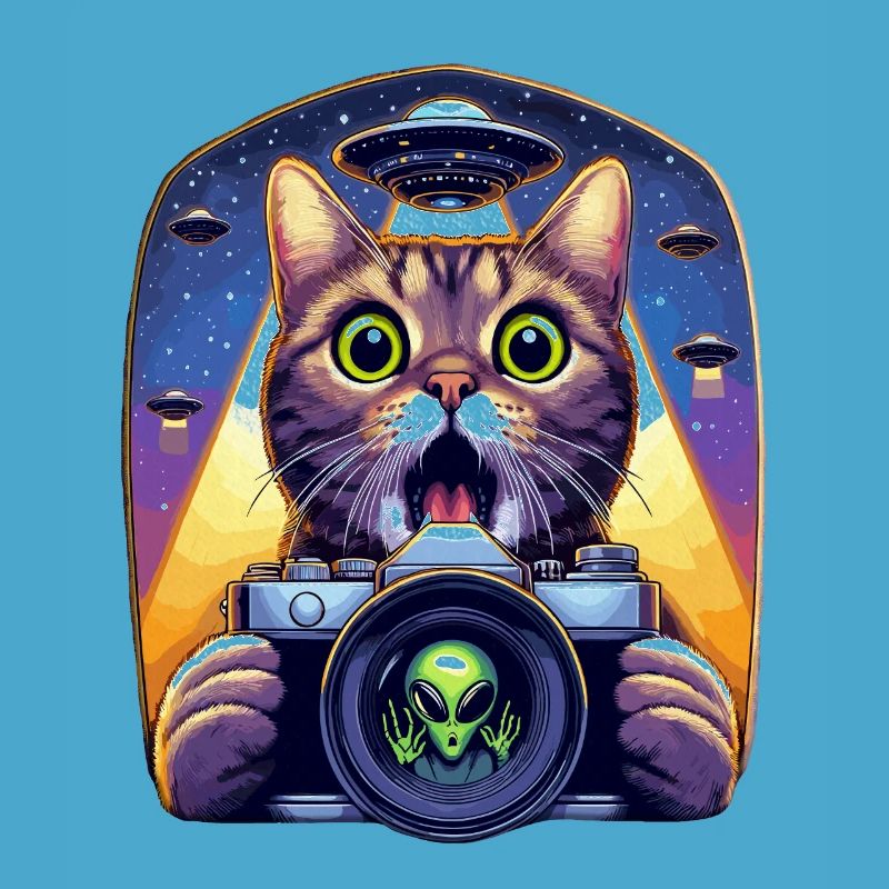 Drôle de chat effrayé avec OVNI Alien Attack 3D effet