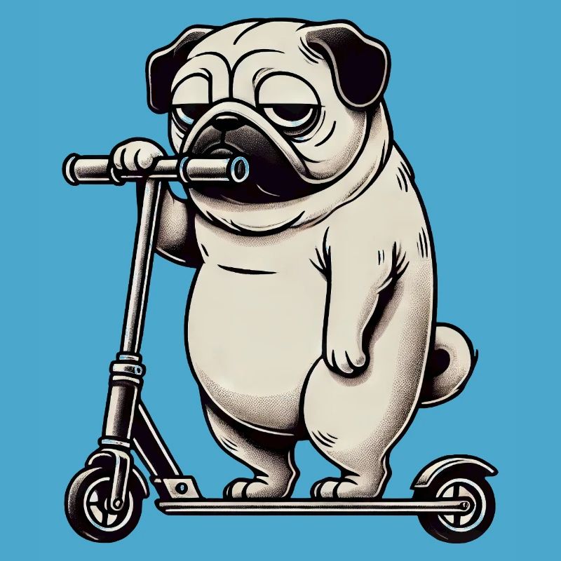 Lustiger Mops Roller Scooter Kickroller Grumpy