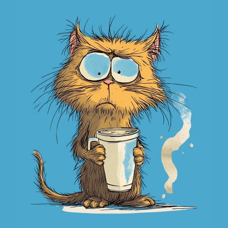 Morgenmuffel Katze mit Kaffee