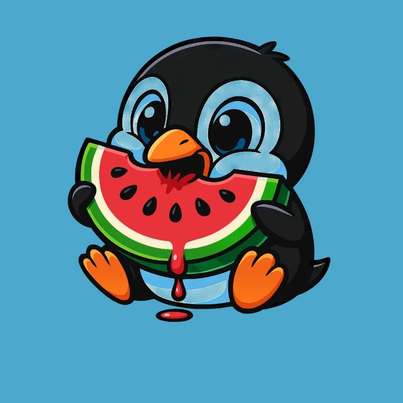 pingouin mignon pastèque fruit d’été dessin animé