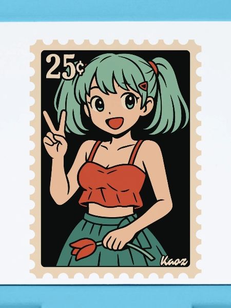 Anime Mädchen Poststempel Illustration