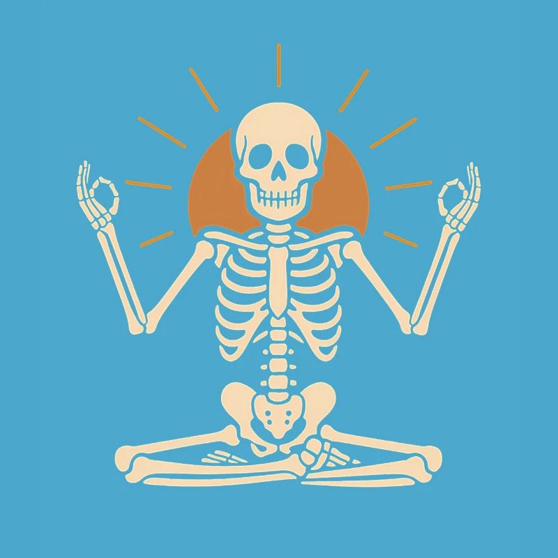 Meditating skeleton with sun circle