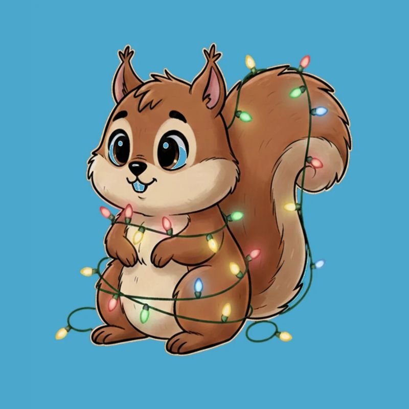 Squirrel hung with lights