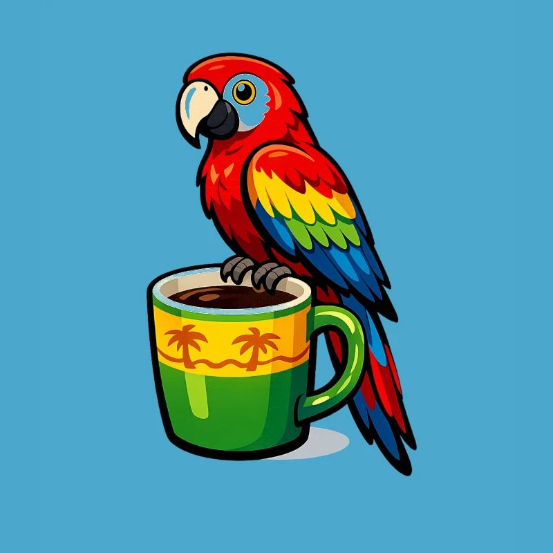 Tropical parrot on a coffee mug
