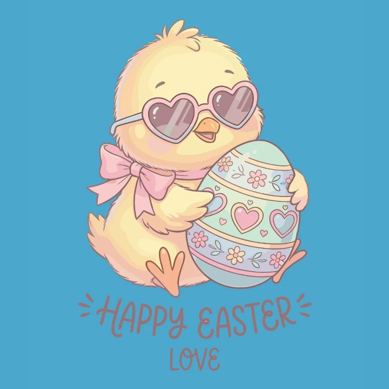 Pastel Chicken with Heart Glasses Easter Eggs