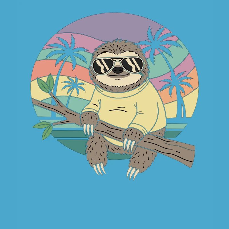 Cool Sloth Retro Summer Palm Trees